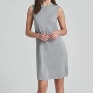 NAADAM Mini Shift Dress SILK CASHMERE Cement Gray Size XS Mock Neck Lightweight